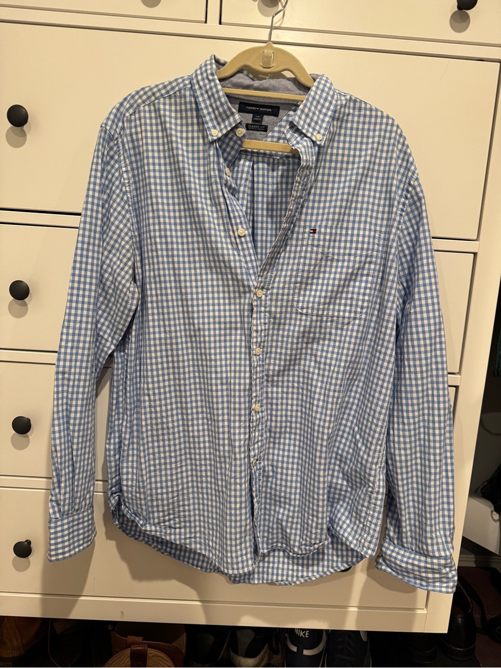 Tommy Hilfiger Light Blue and White Gingham Button-Down Shirt